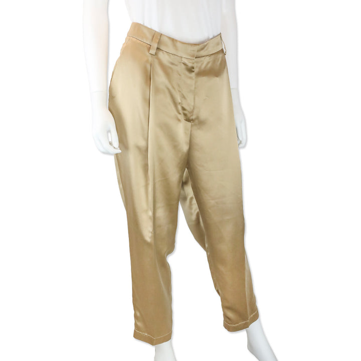 Brunello Cucinelli Bronze Silk Satin Pleated Pants