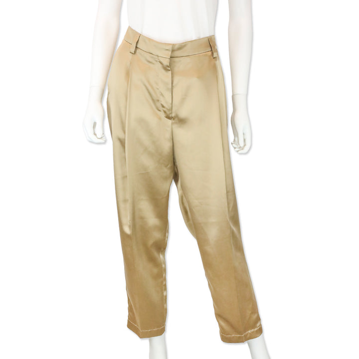Brunello Cucinelli Bronze Silk Satin Pleated Pants