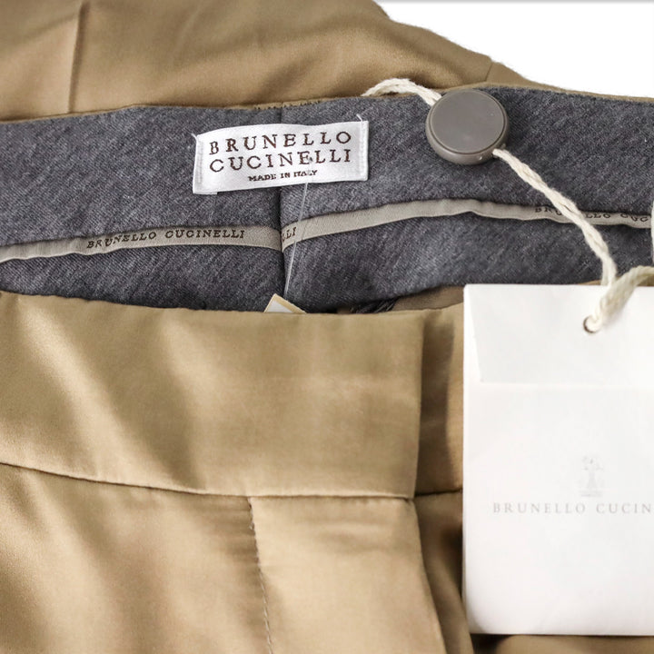 Brunello Cucinelli Bronze Silk Satin Pleated Pants