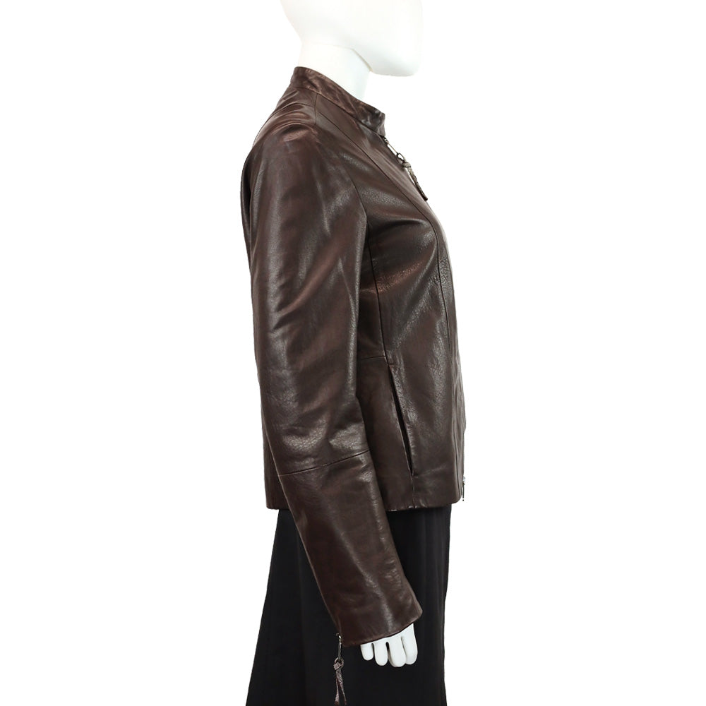 Brunello Cucinelli Brown Leather Zip Stand-Collar Jacket