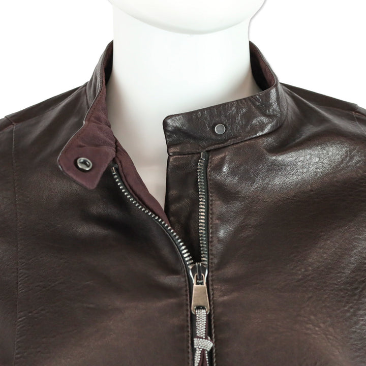 Brunello Cucinelli Brown Leather Zip Stand-Collar Jacket