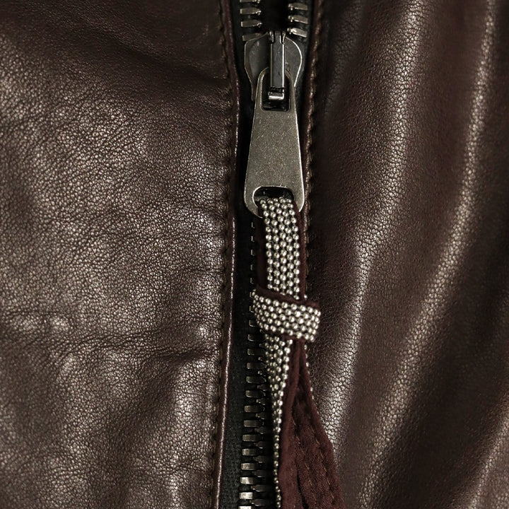 Brunello Cucinelli Brown Leather Zip Stand-Collar Jacket