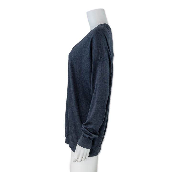 Brunello Cucinelli Cashmere Navy Blue V- Neck Sweater