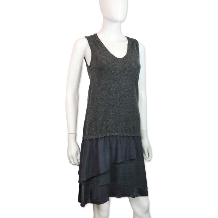 Brunello Cucinelli Charcoal Grey Cashmere Knit V-Neck Sleeveless Tiered Midi Dress