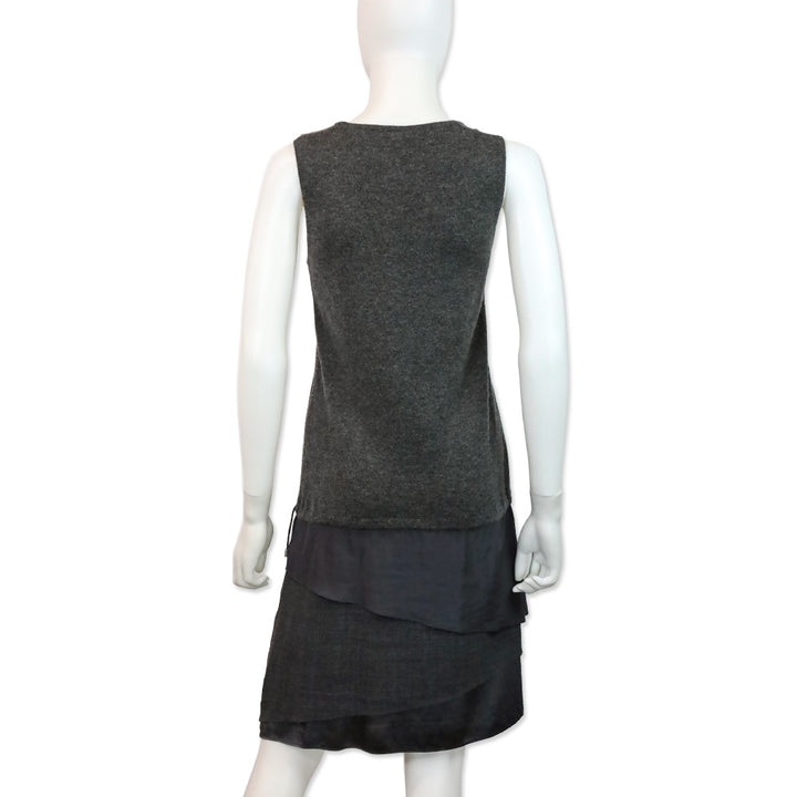 Brunello Cucinelli Charcoal Grey Cashmere Knit V-Neck Sleeveless Tiered Midi Dress