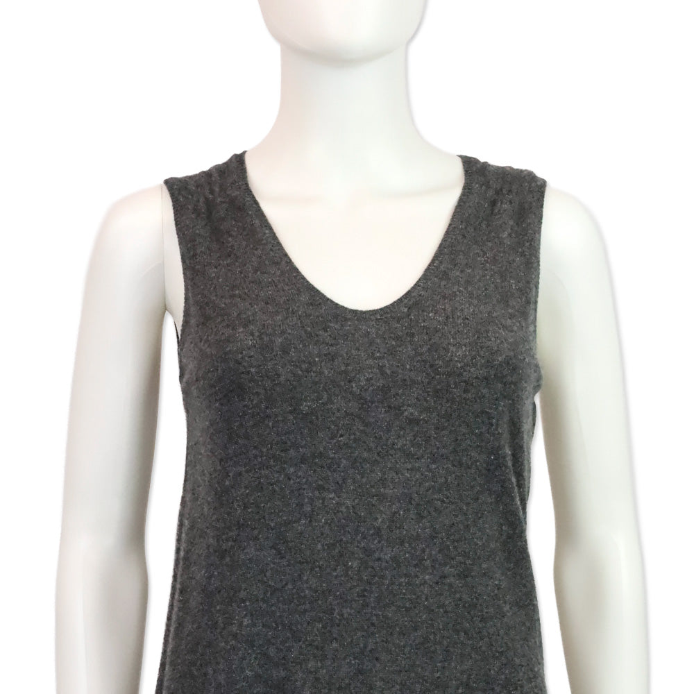 Brunello Cucinelli Charcoal Grey Cashmere Knit V-Neck Sleeveless Tiered Midi Dress