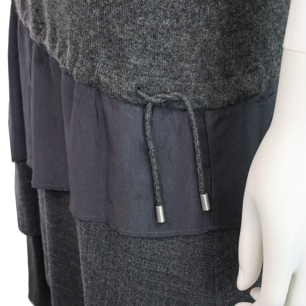 Brunello Cucinelli Charcoal Grey Cashmere Knit V-Neck Sleeveless Tiered Midi Dress