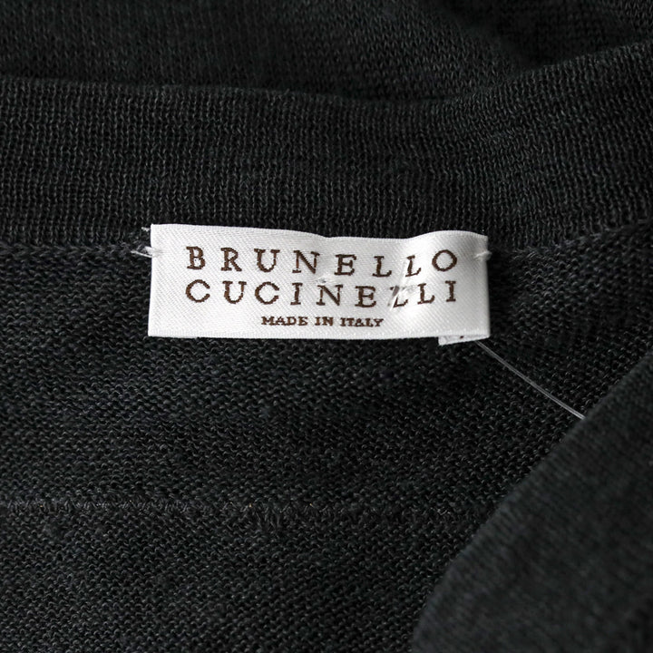Brunello Cucinelli Charcoal Grey Linen Knit V-Neck Sweater
