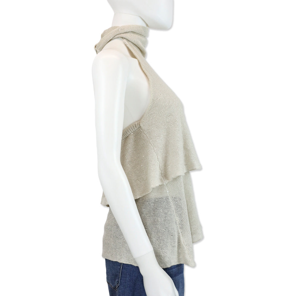 Brunello Cucinelli Cream Sequin Knit Layered Halter Top