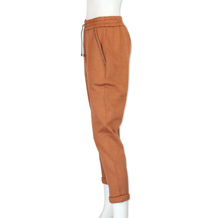 Brunello Cucinelli Ginger Cotton & Silk Monili Trim Cuffed Track Trousers