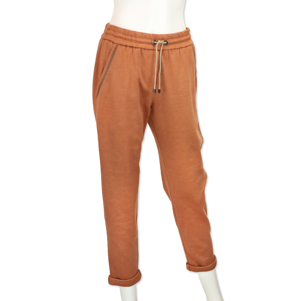 Brunello Cucinelli Ginger Cotton & Silk Monili Trim Cuffed Track Trousers