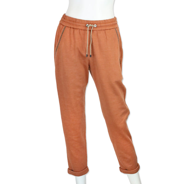 Brunello Cucinelli Ginger Cotton & Silk Monili Trim Cuffed Track Trousers