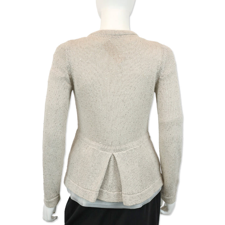 Brunello Cucinelli Gray Knit Sequin and Tulle Embellished Zip Cardigan Sweater