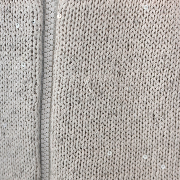 Brunello Cucinelli Gray Knit Sequin and Tulle Embellished Zip Cardigan Sweater