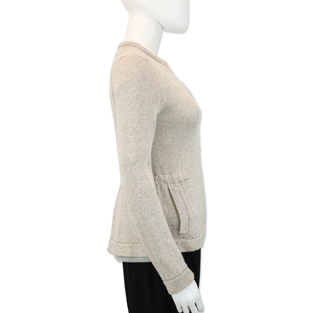 Brunello Cucinelli Gray Knit Sequin and Tulle Embellished Zip Cardigan Sweater