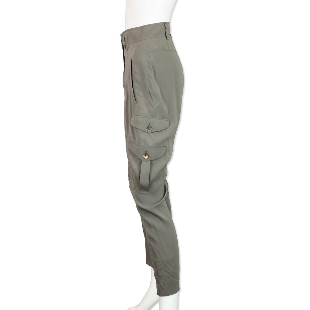 Brunello Cucinelli Gray Silk-Blend Leather Knee Equestrian Pants