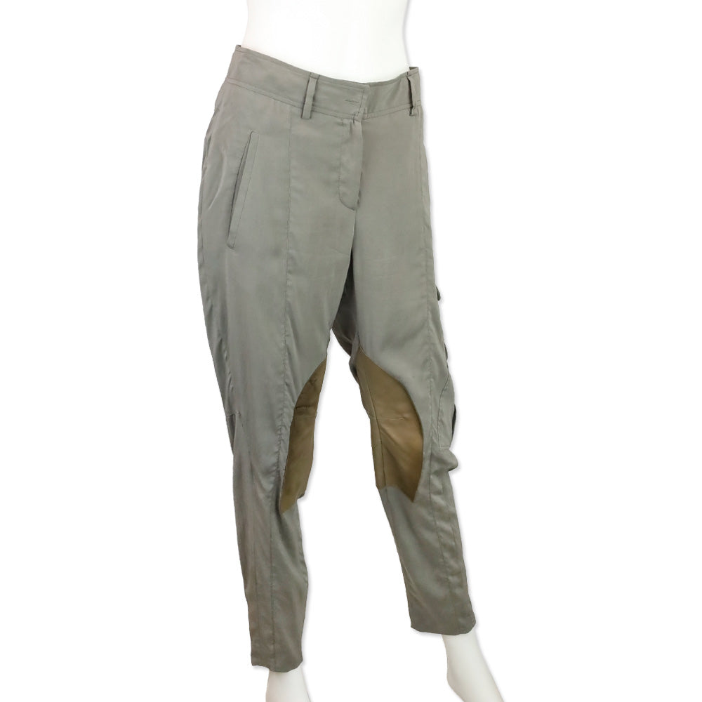 Brunello Cucinelli Gray Silk-Blend Leather Knee Equestrian Pants