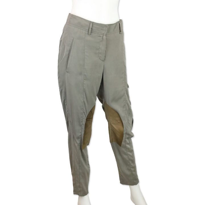 Brunello Cucinelli Gray Silk-Blend Leather Knee Equestrian Pants