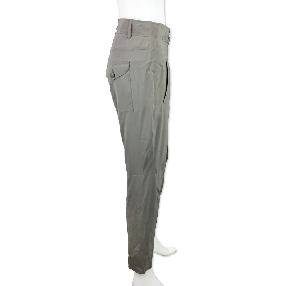 Brunello Cucinelli Gray Silk-Blend Leather Knee Equestrian Pants