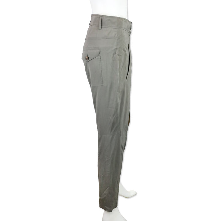 Brunello Cucinelli Gray Silk-Blend Leather Knee Equestrian Pants
