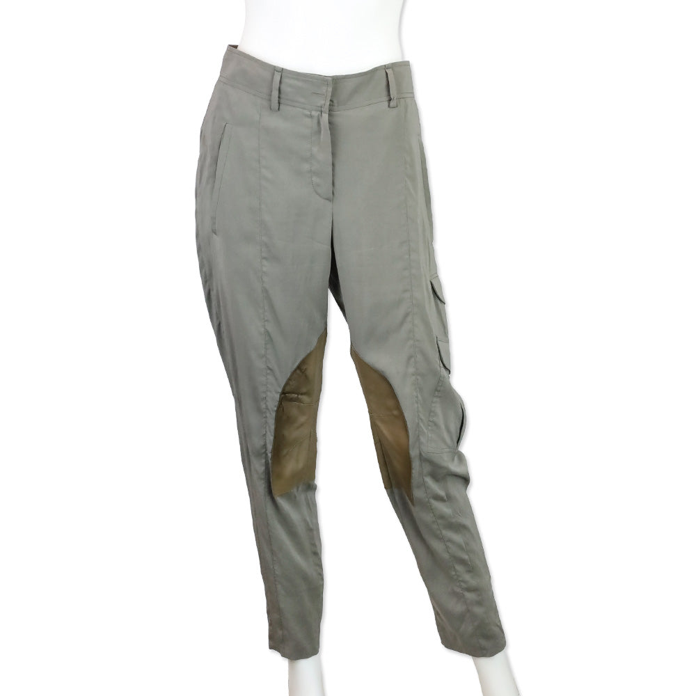 Brunello Cucinelli Gray Silk-Blend Leather Knee Equestrian Pants