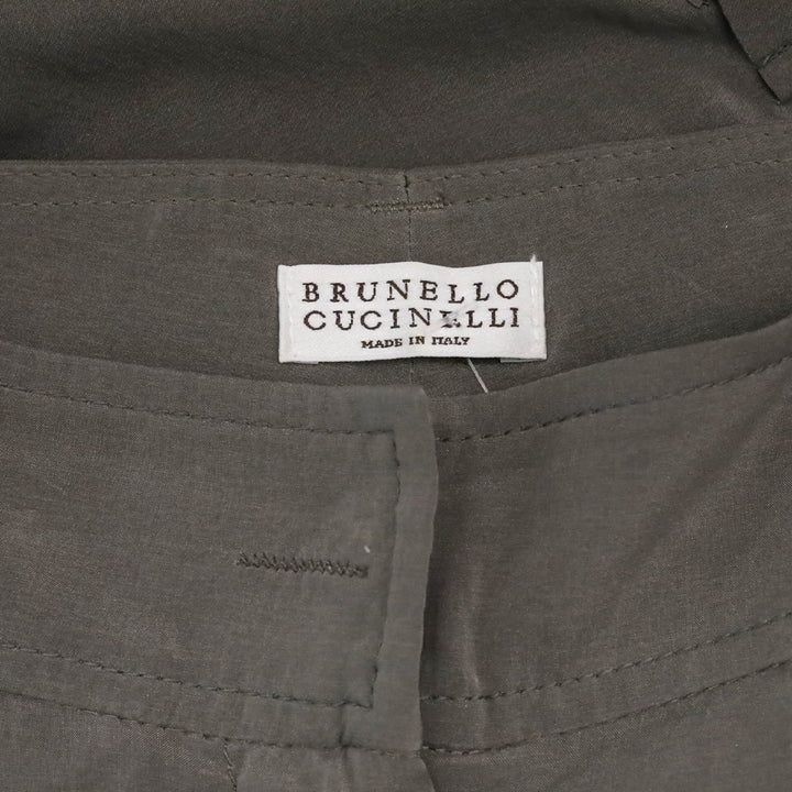 Brunello Cucinelli Gray Silk-Blend Leather Knee Equestrian Pants