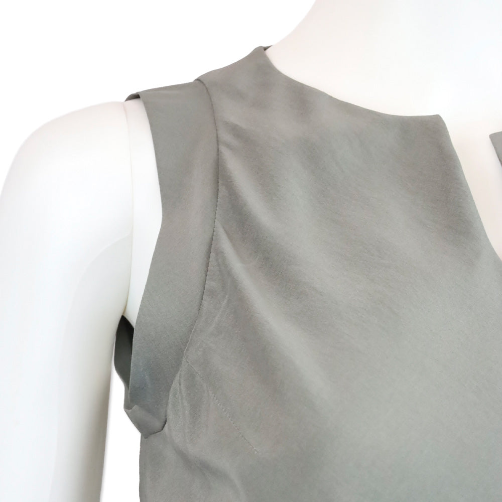 Brunello Cucinelli Grey Silk V-Neck Sleeveless Top with Monili Belt Accent