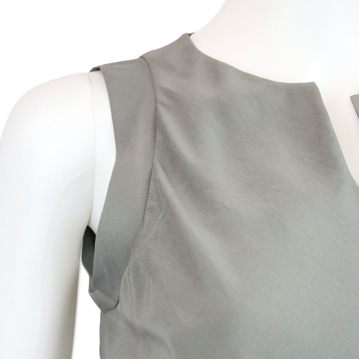 Brunello Cucinelli Grey Silk V-Neck Sleeveless Top with Monili Belt Accent
