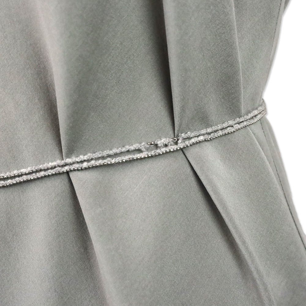 Brunello Cucinelli Grey Silk V-Neck Sleeveless Top with Monili Belt Accent