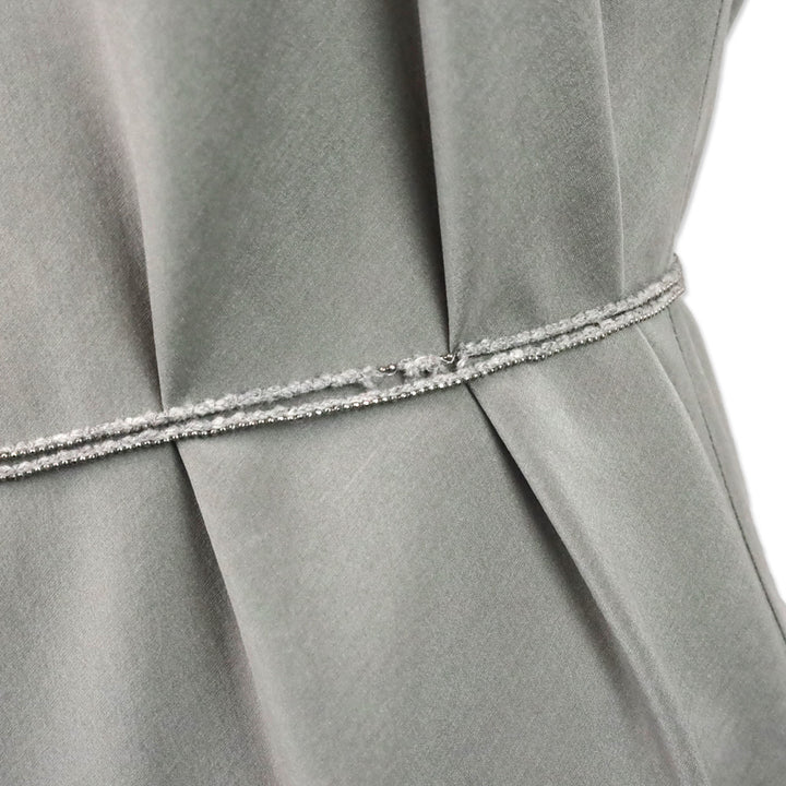 Brunello Cucinelli Grey Silk V-Neck Sleeveless Top with Monili Belt Accent
