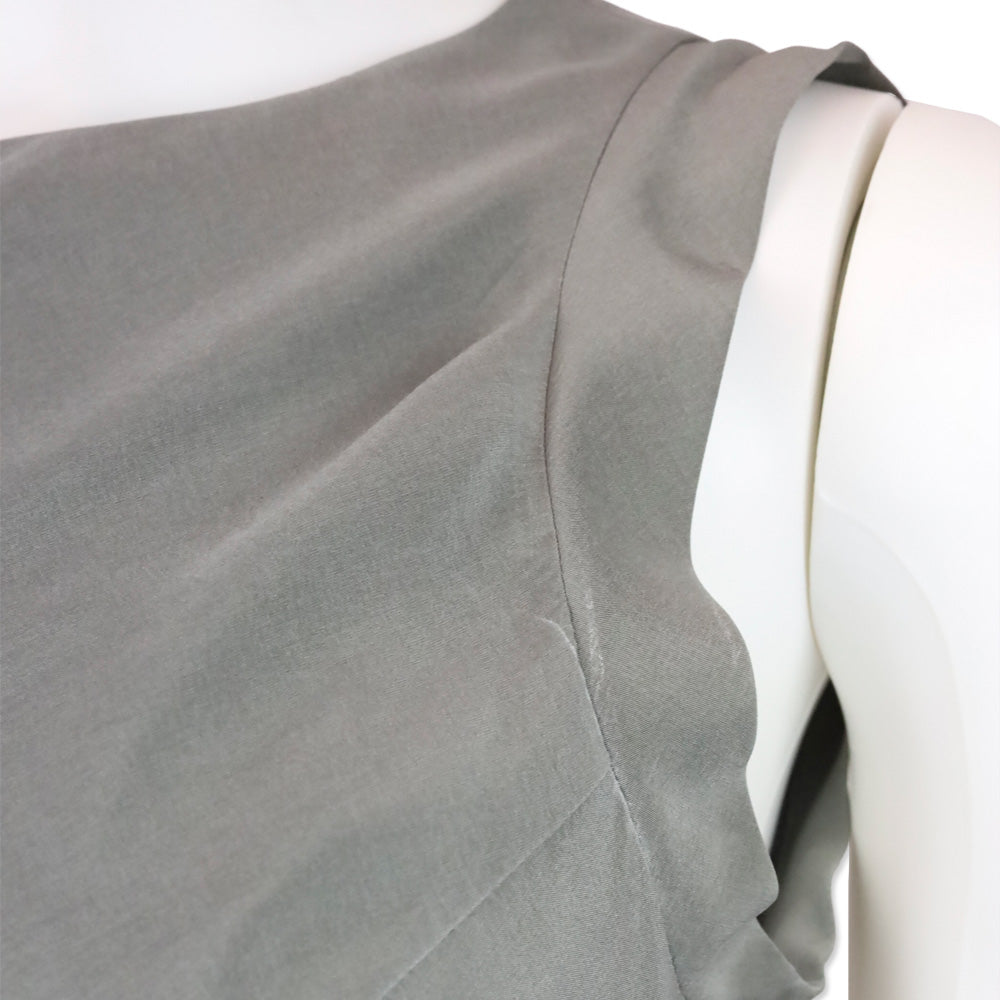 Brunello Cucinelli Grey Silk V-Neck Sleeveless Top with Monili Belt Accent