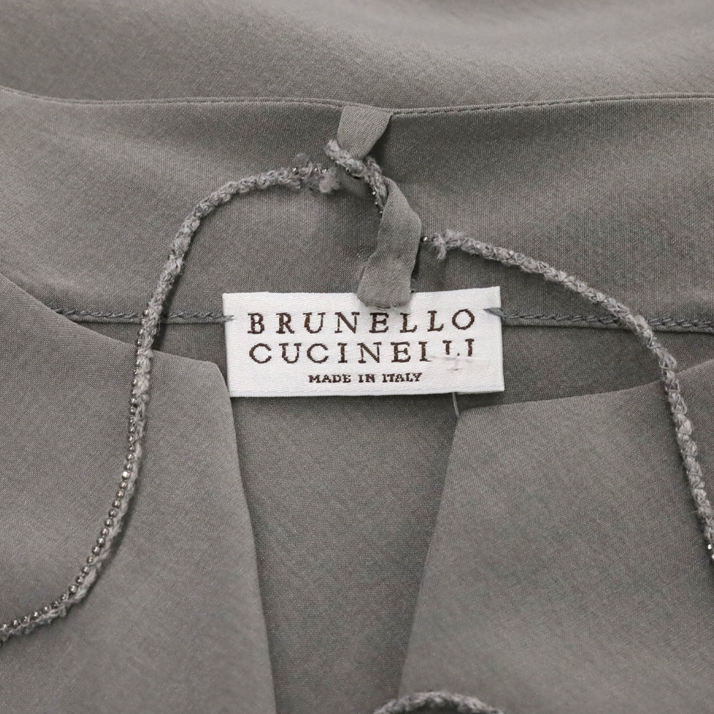 Brunello Cucinelli Grey Silk V-Neck Sleeveless Top with Monili Belt Accent
