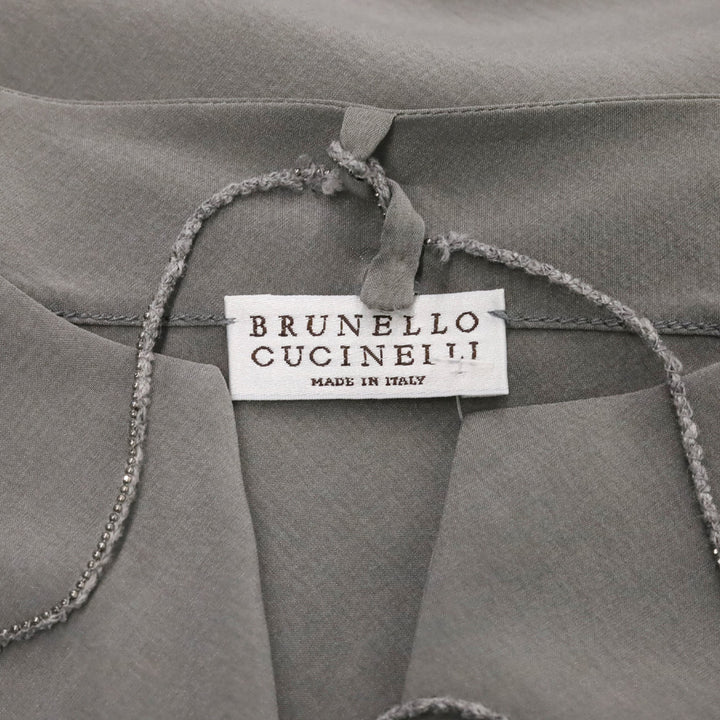 Brunello Cucinelli Grey Silk V-Neck Sleeveless Top with Monili Belt Accent
