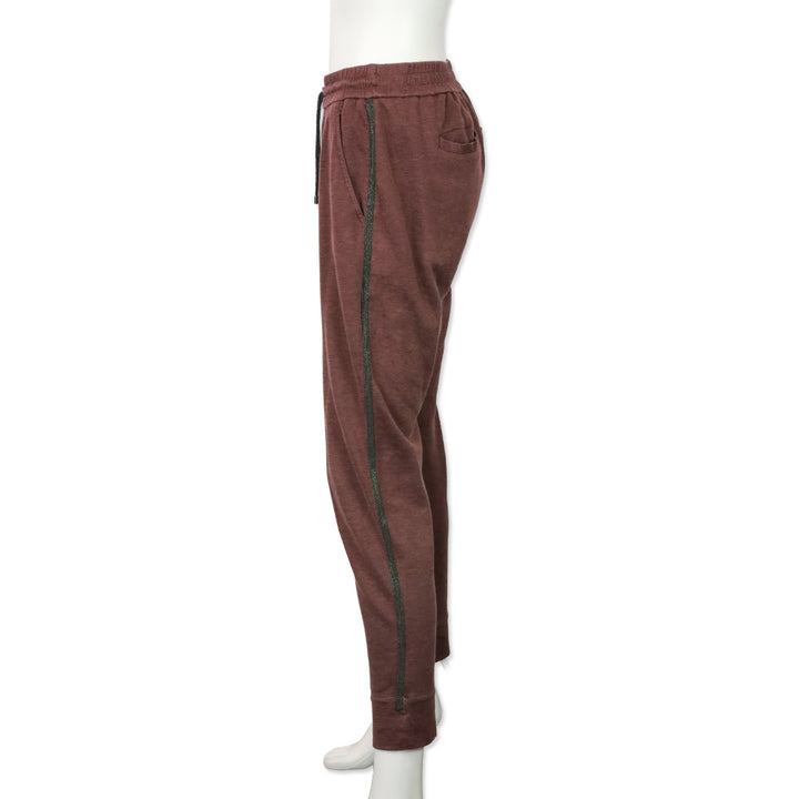 Brunello Cucinelli Mauve Monili Stripe Cotton-Silk Jogger Sweatpants
