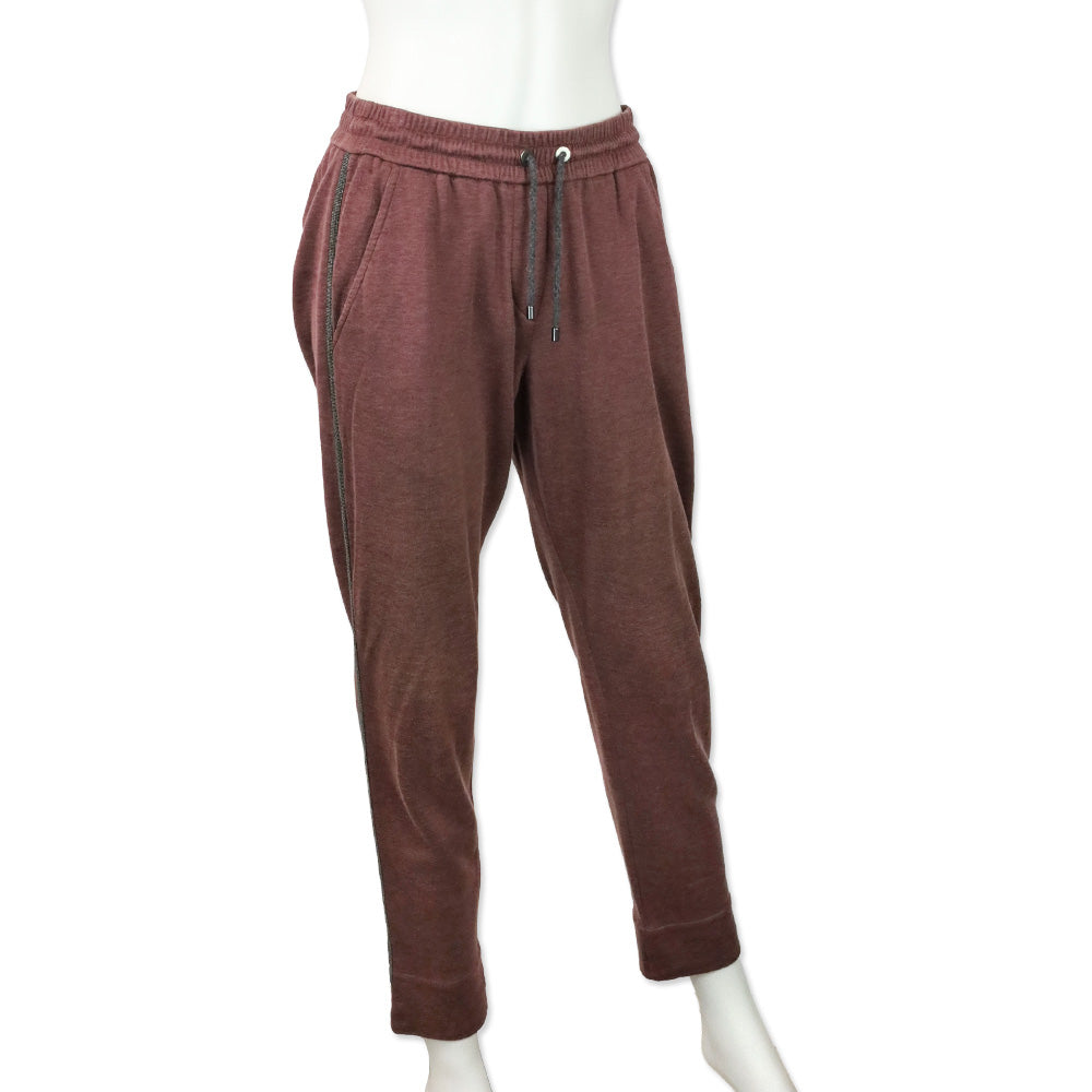 Brunello Cucinelli Mauve Monili Stripe Cotton-Silk Jogger Sweatpants