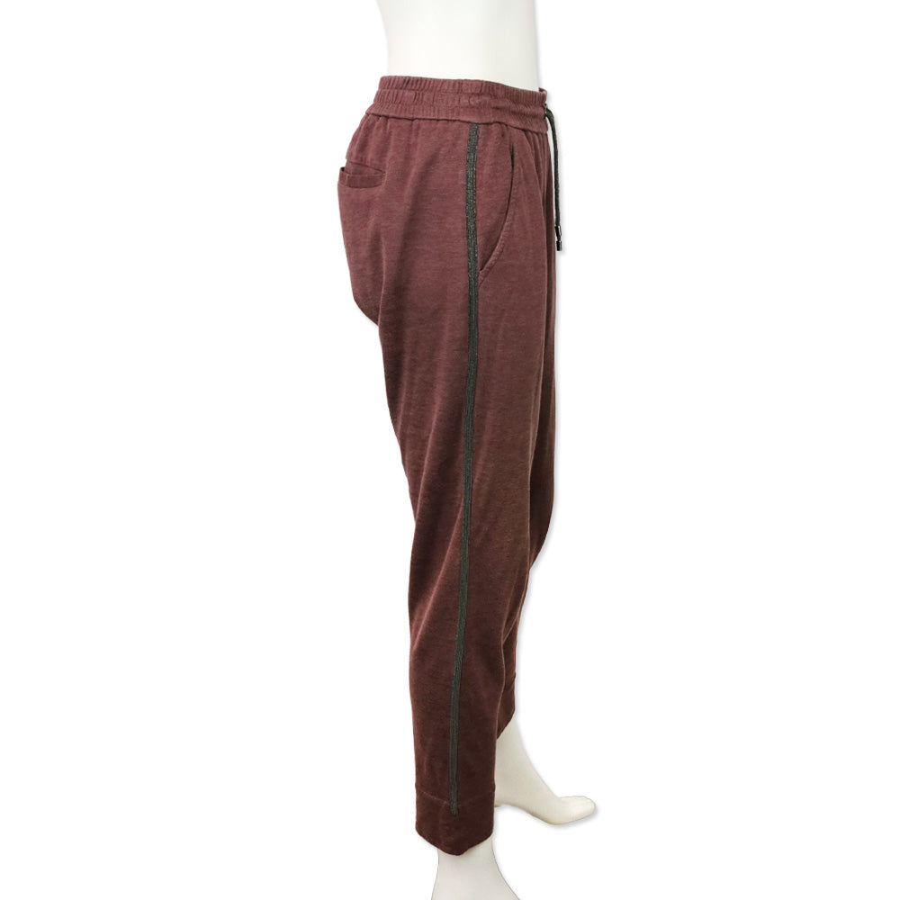 Brunello Cucinelli Mauve Monili Stripe Cotton-Silk Jogger Sweatpants