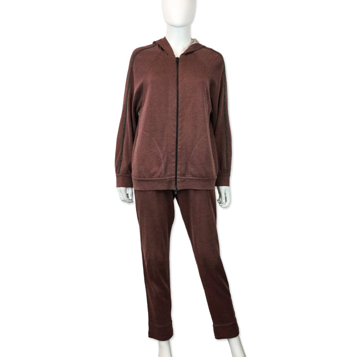 Brunello Cucinelli Mauve Monili Stripe Cotton-Silk Jogger Sweatpants