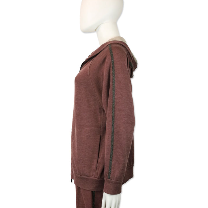 Brunello Cucinelli Mauve Monili Stripe Cotton-Silk Zip Jacket