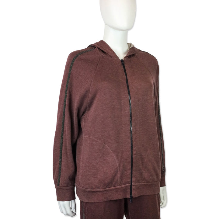 Brunello Cucinelli Mauve Monili Stripe Cotton-Silk Zip Jacket