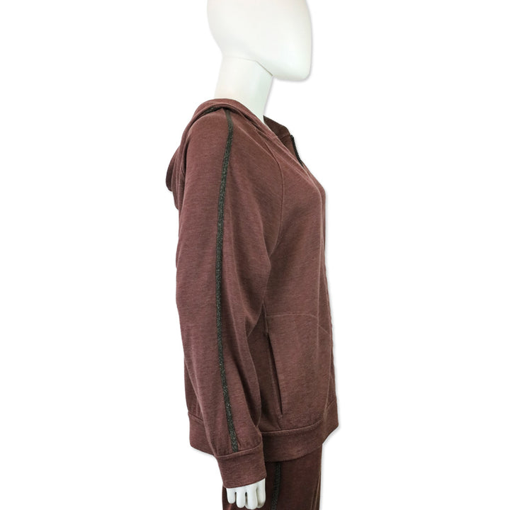Brunello Cucinelli Mauve Monili Stripe Cotton-Silk Zip Jacket