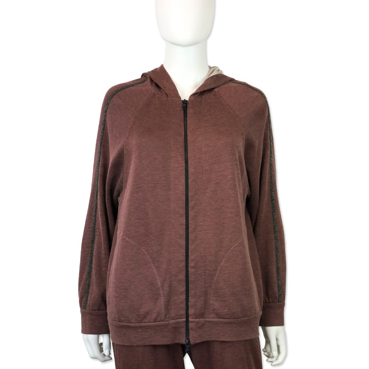 Brunello Cucinelli Mauve Monili Stripe Cotton-Silk Zip Jacket