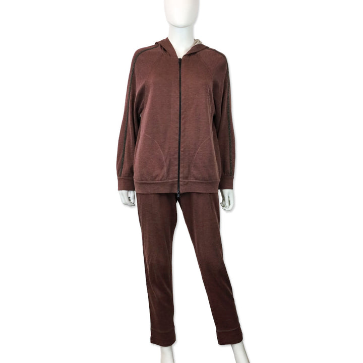 Brunello Cucinelli Mauve Monili Stripe Cotton-Silk Zip Jacket