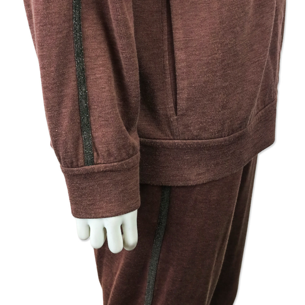 Brunello Cucinelli Mauve Monili Stripe Cotton-Silk Zip Jacket