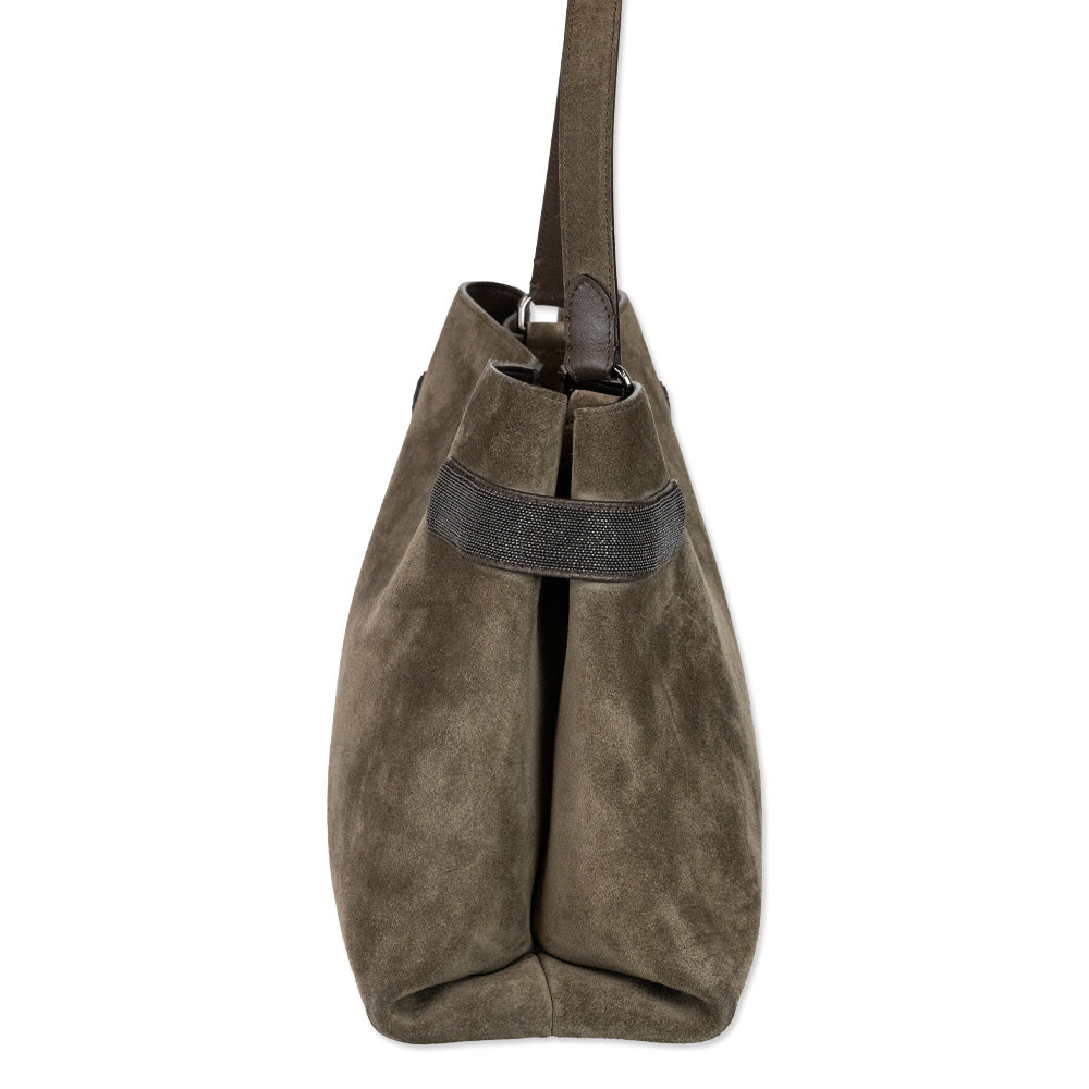 Brunello Cucinelli Medium Monili Brown Suede Tote Bag