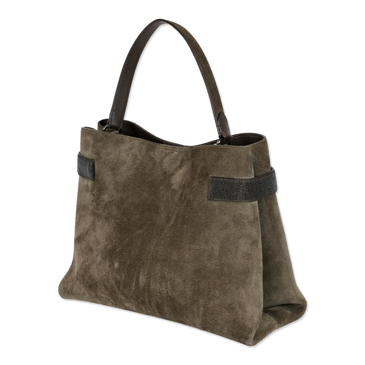 Brunello Cucinelli Medium Monili Brown Suede Tote Bag