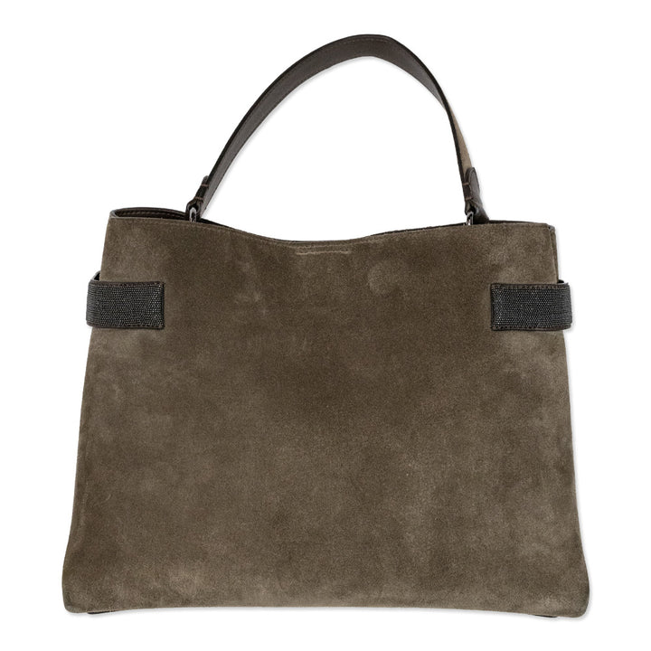 Brunello Cucinelli Medium Monili Brown Suede Tote Bag