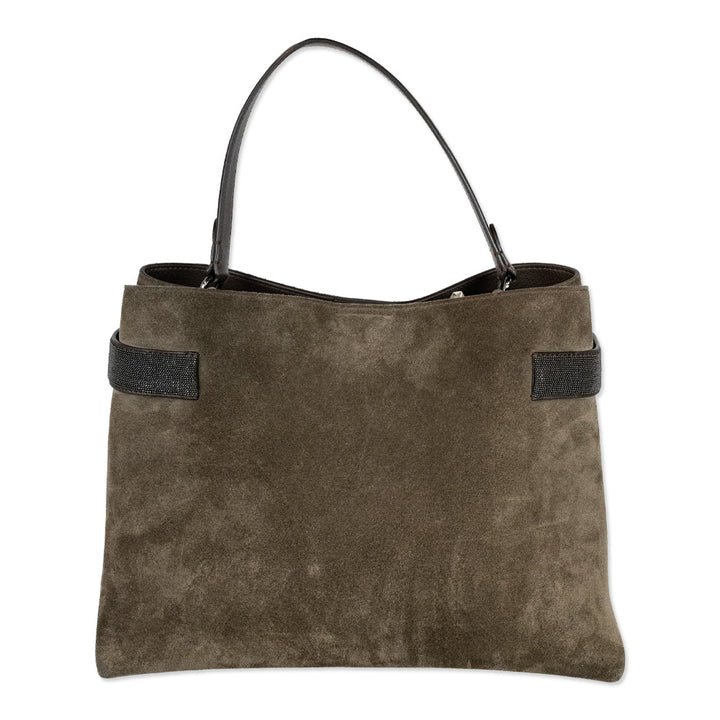 Brunello Cucinelli Medium Monili Brown Suede Tote Bag