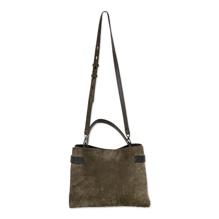 Brunello Cucinelli Medium Monili Brown Suede Tote Bag