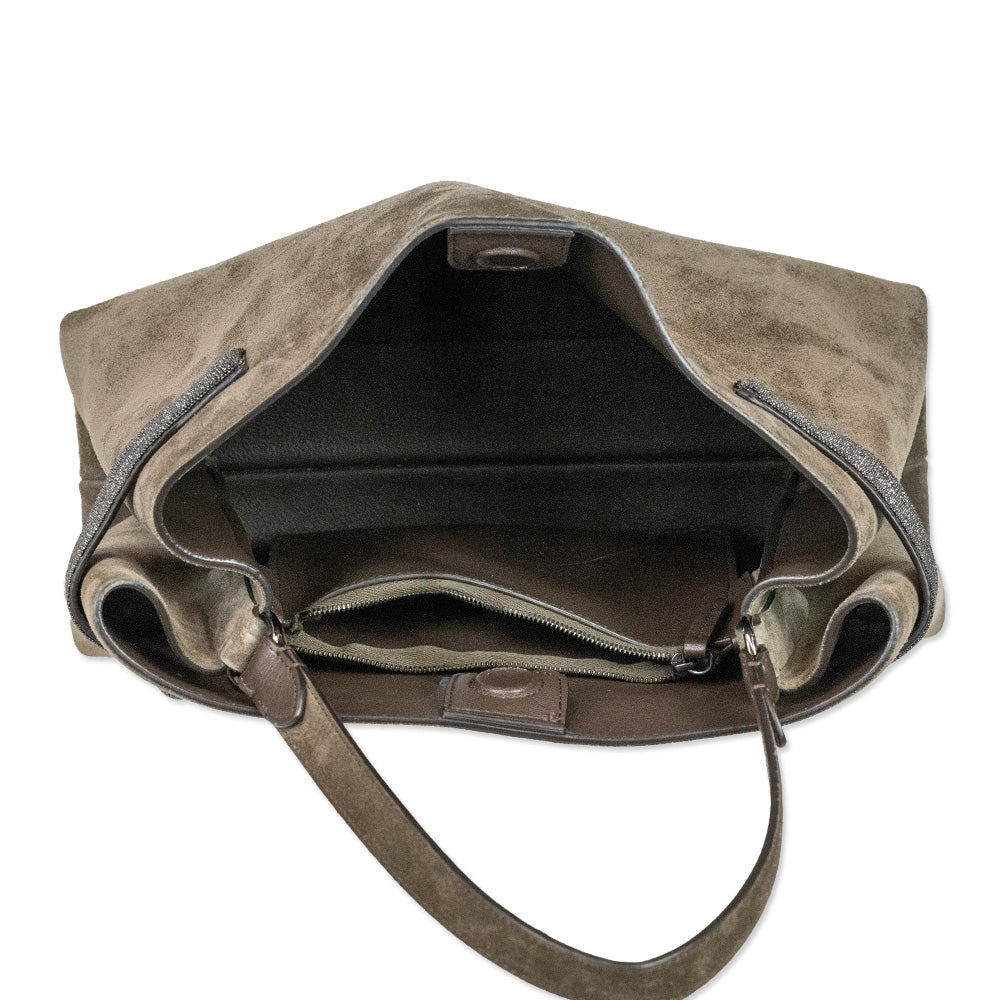 Brunello Cucinelli Medium Monili Brown Suede Tote Bag