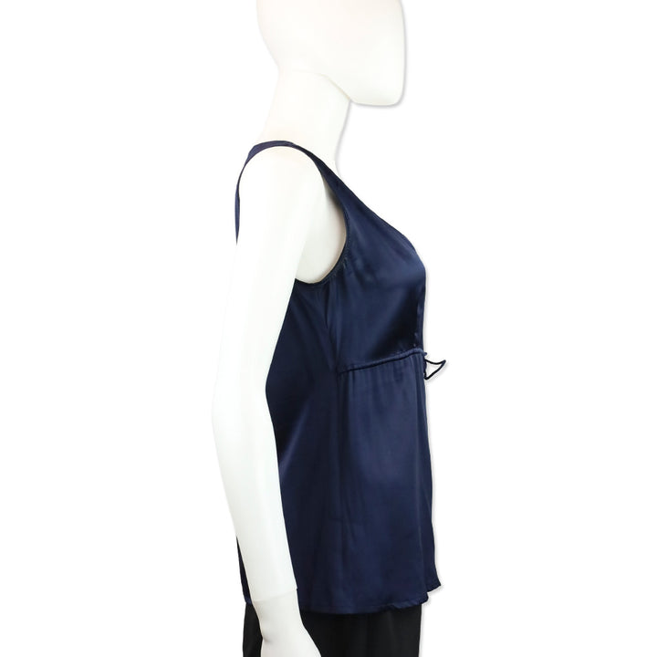 Brunello Cucinelli Navy Blue Silk Cashmere Trim V-Neck Tank Top